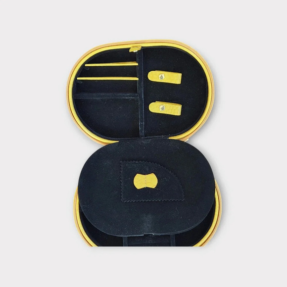 Moc Croc Medium Size Jewelry Case Yellow Zip Around Velvet Lined - Picture 5 of 10